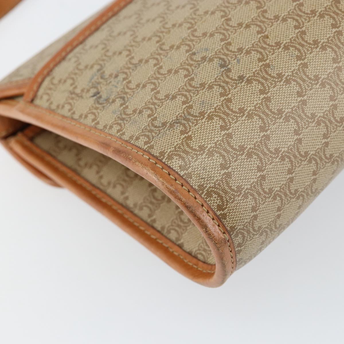 CELINE Macadam Canvas Shoulder Bag PVC Beige Gold Auth BA6573