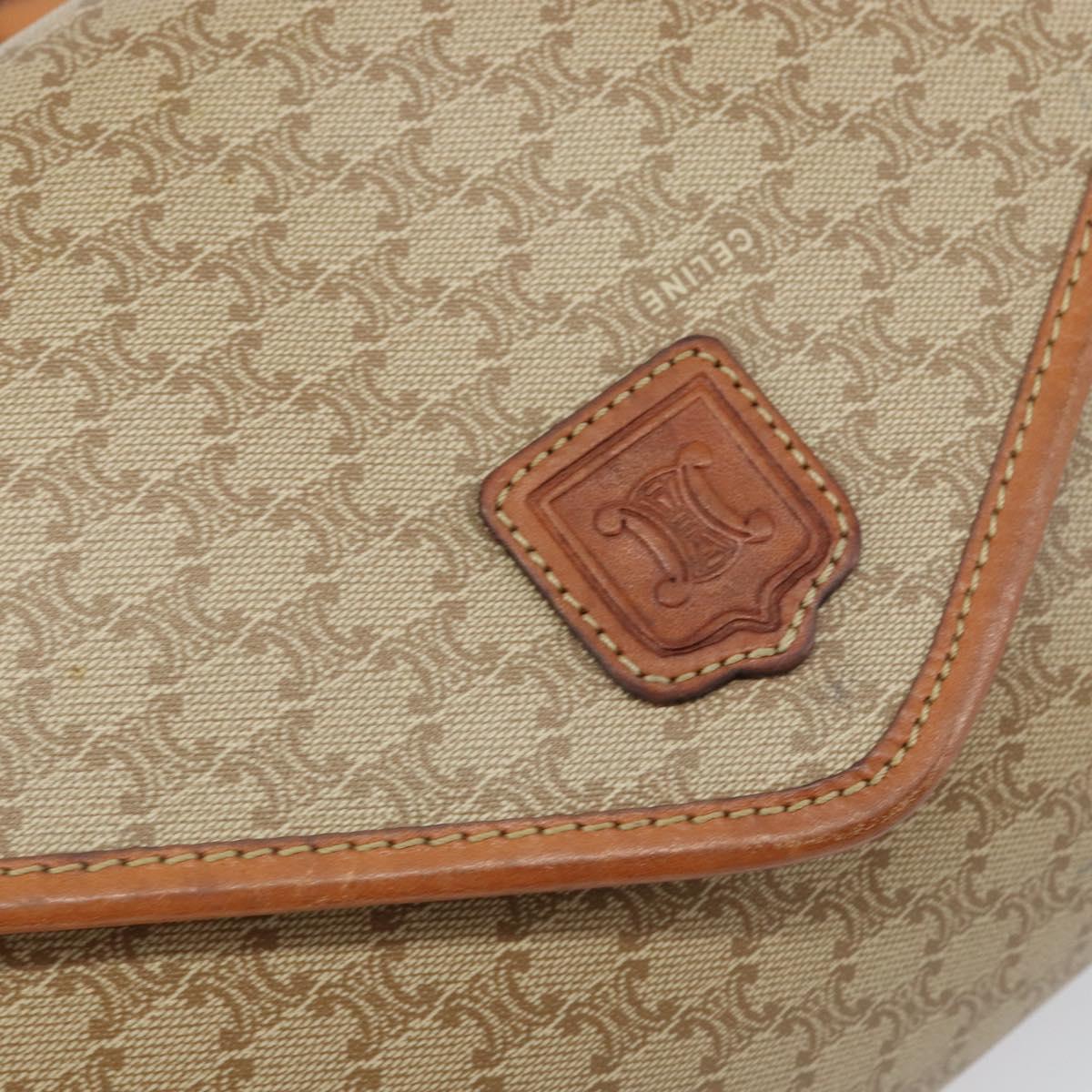 CELINE Macadam Canvas Shoulder Bag PVC Beige Gold Auth BA6573