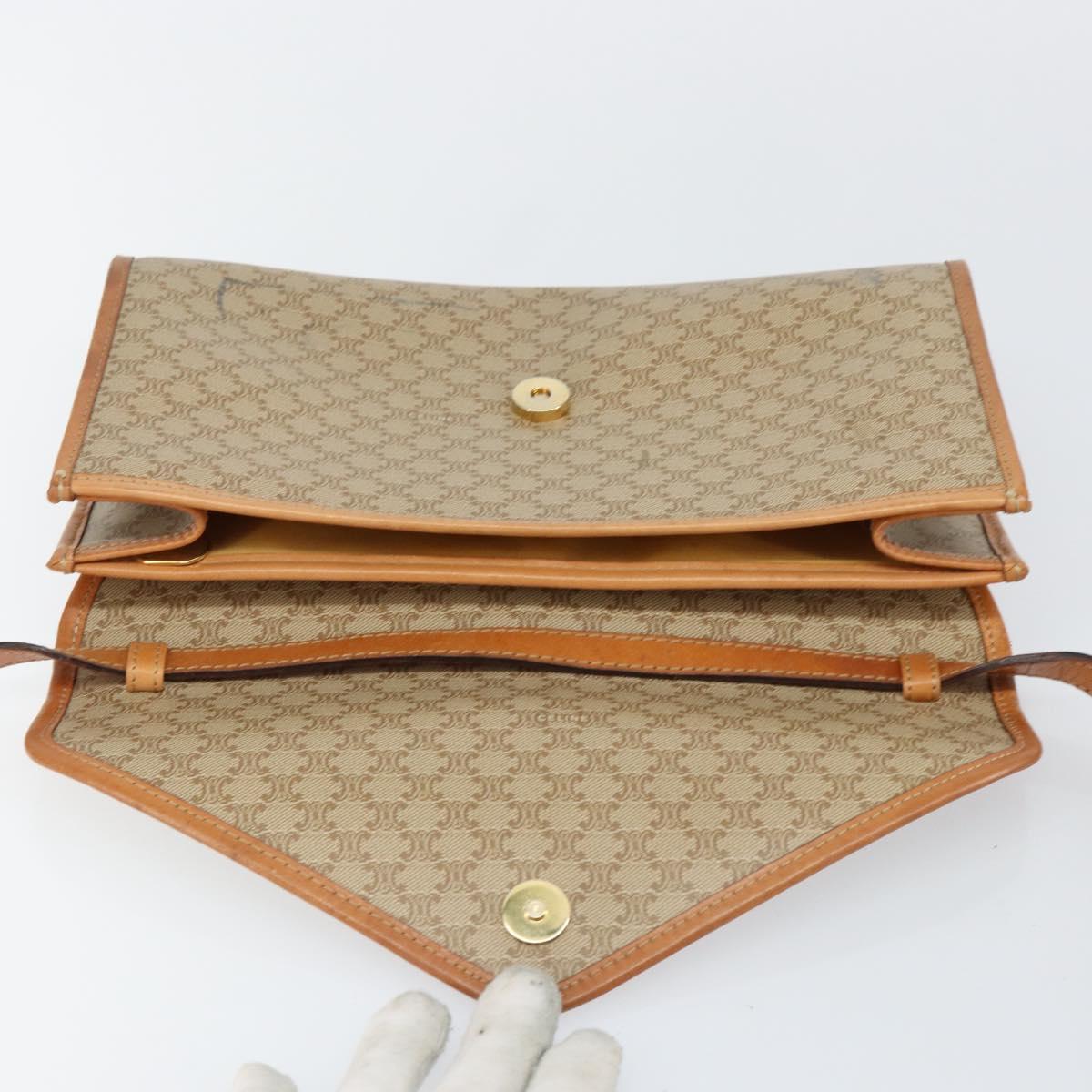 CELINE Macadam Canvas Shoulder Bag PVC Beige Gold Auth BA6573