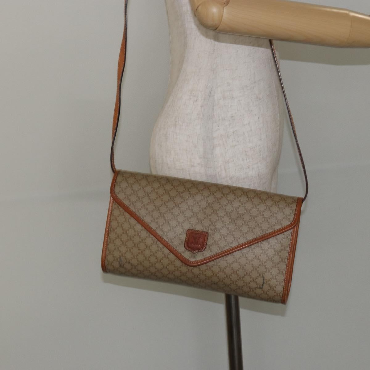 CELINE Macadam Canvas Shoulder Bag PVC Beige Gold Auth BA6573