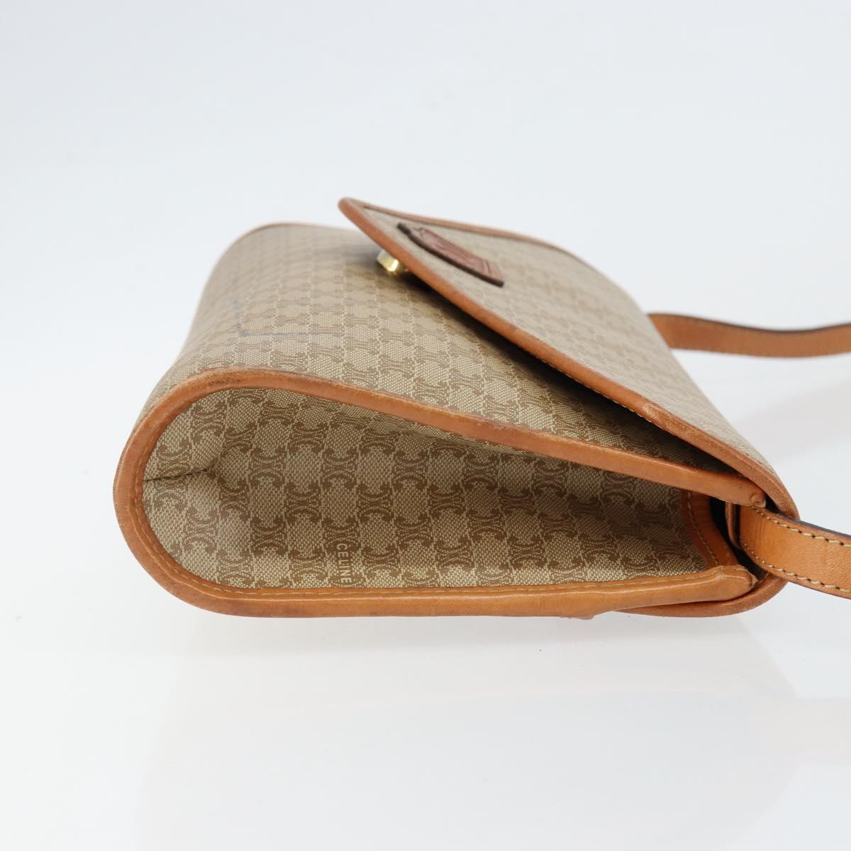 CELINE Macadam Canvas Shoulder Bag PVC Beige Gold Auth BA6573