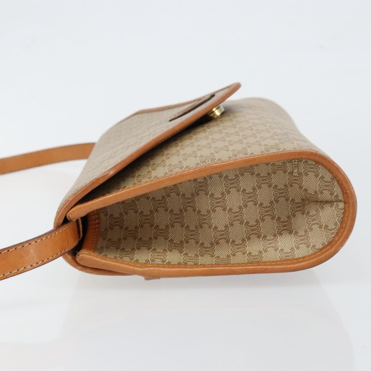 CELINE Macadam Canvas Shoulder Bag PVC Beige Gold Auth BA6573