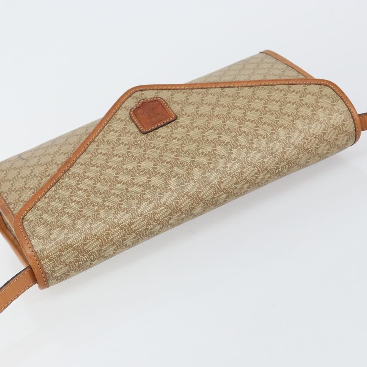 CELINE Macadam Canvas Shoulder Bag PVC Beige Gold Auth BA6573