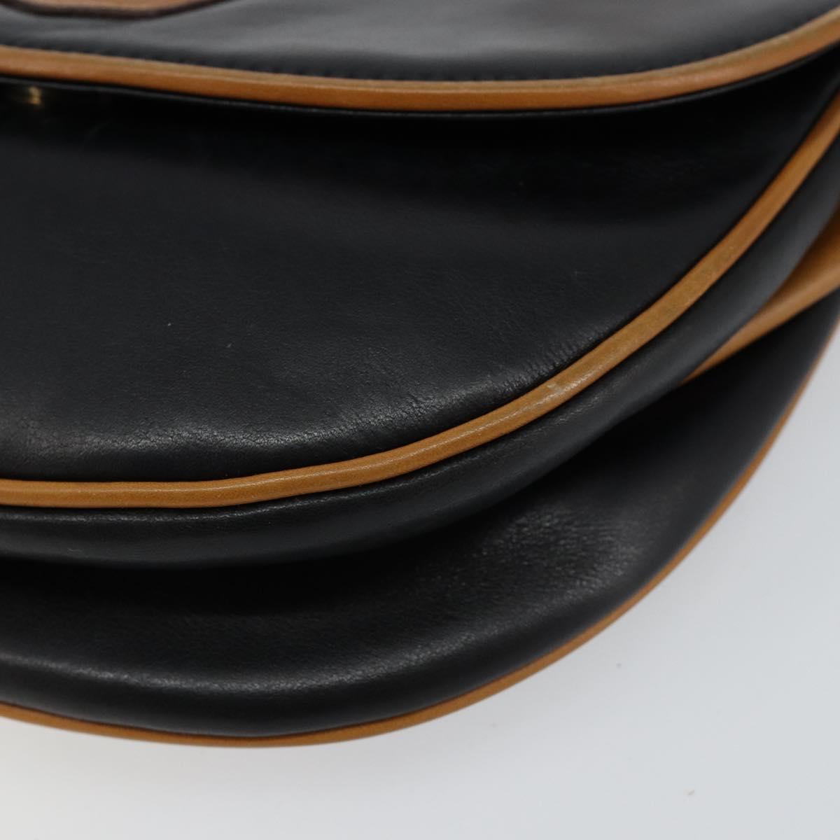 CELINE Shoulder Bag Leather Navy Gold Auth BA6575