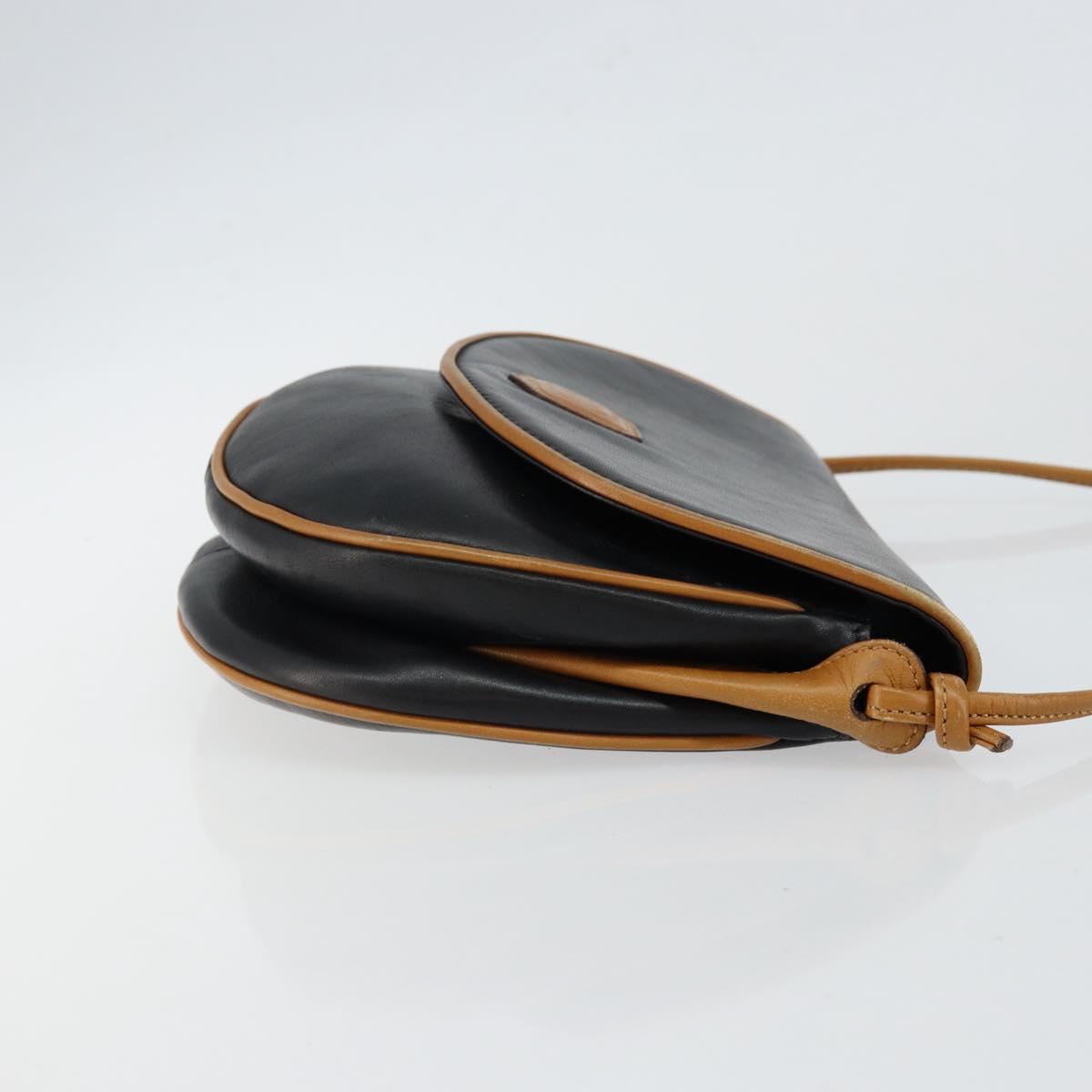 CELINE Shoulder Bag Leather Navy Gold Auth BA6575