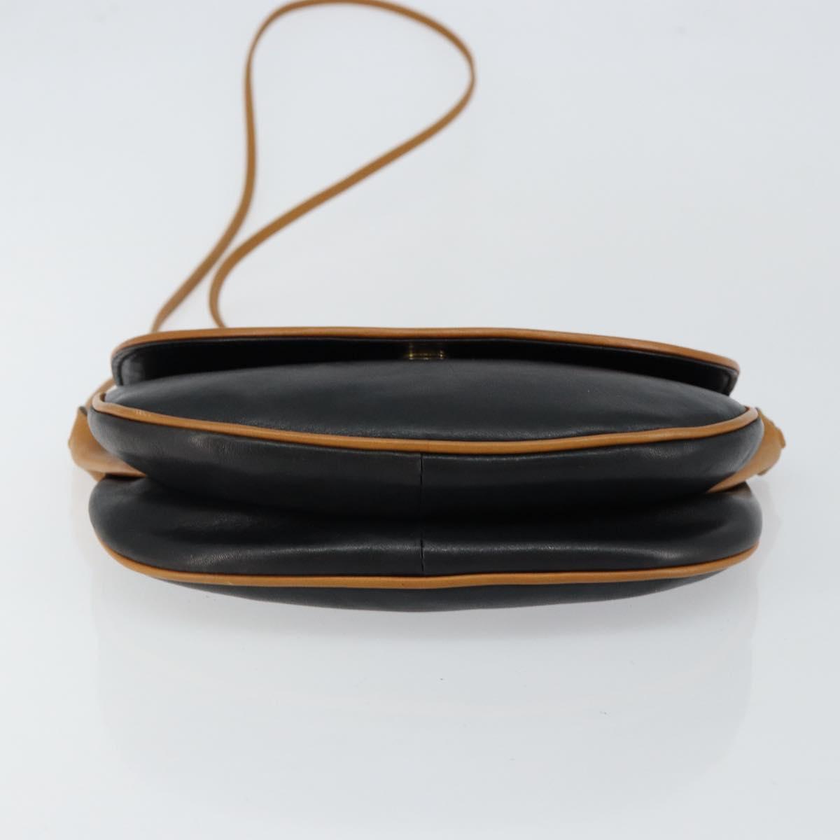 CELINE Shoulder Bag Leather Navy Gold Auth BA6575