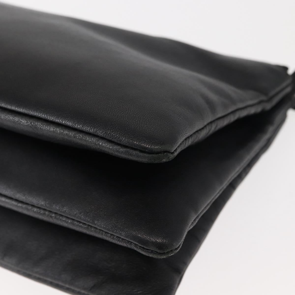 CELINE Trio Shoulder Bag Leather Black Gold Auth BA6576