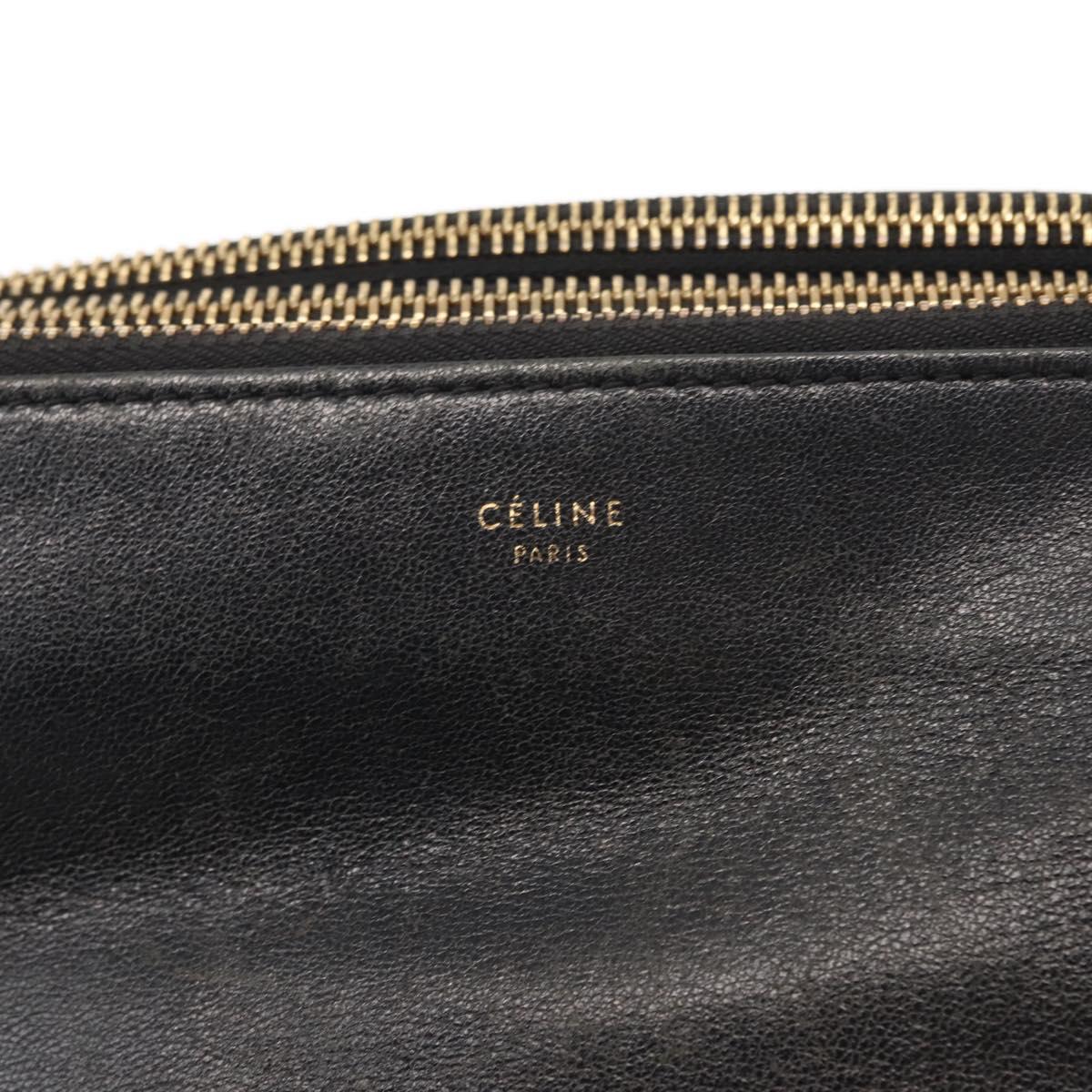 CELINE Trio Shoulder Bag Leather Black Gold Auth BA6576