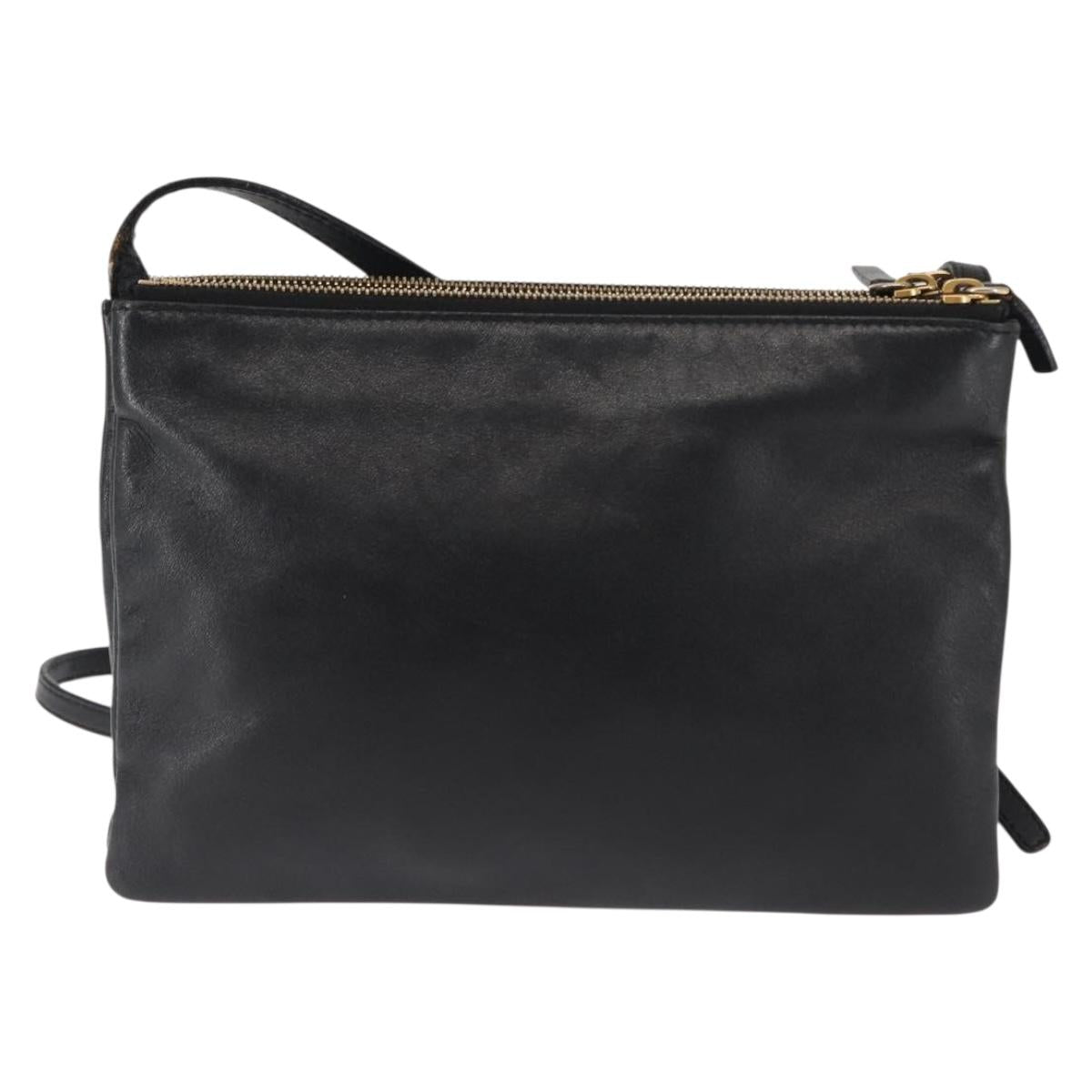 CELINE Trio Shoulder Bag Leather Black Gold Auth BA6576