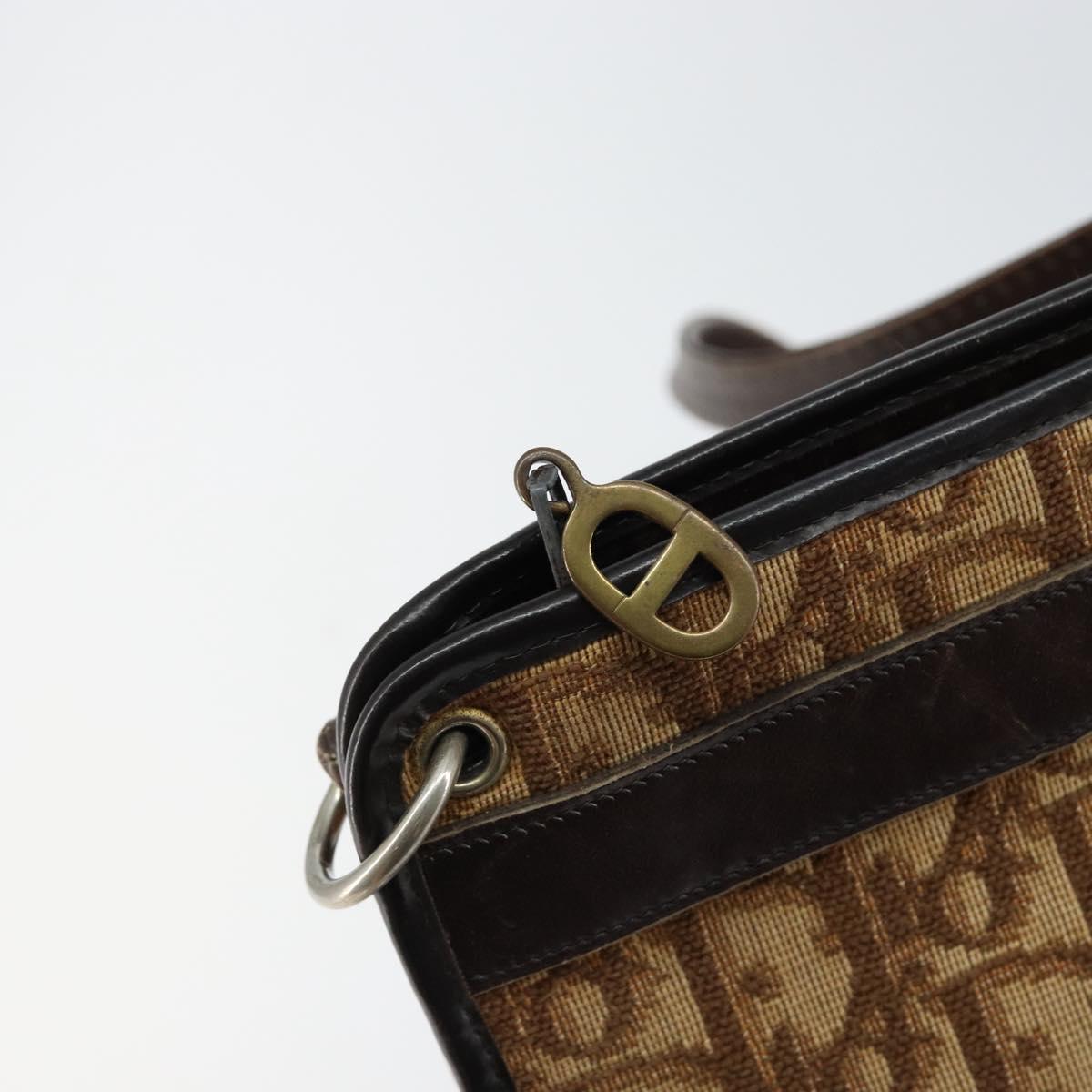 Christian Dior Trotter Canvas Shoulder Bag Brown Gold Auth BA6578