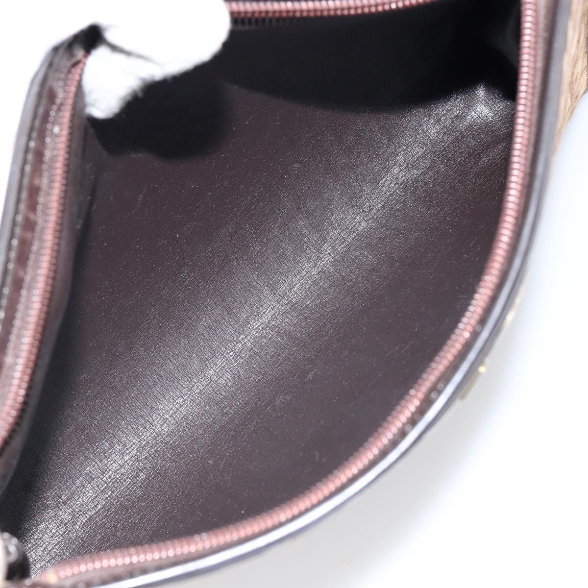 Christian Dior Trotter Canvas Shoulder Bag Brown Gold Auth BA6578