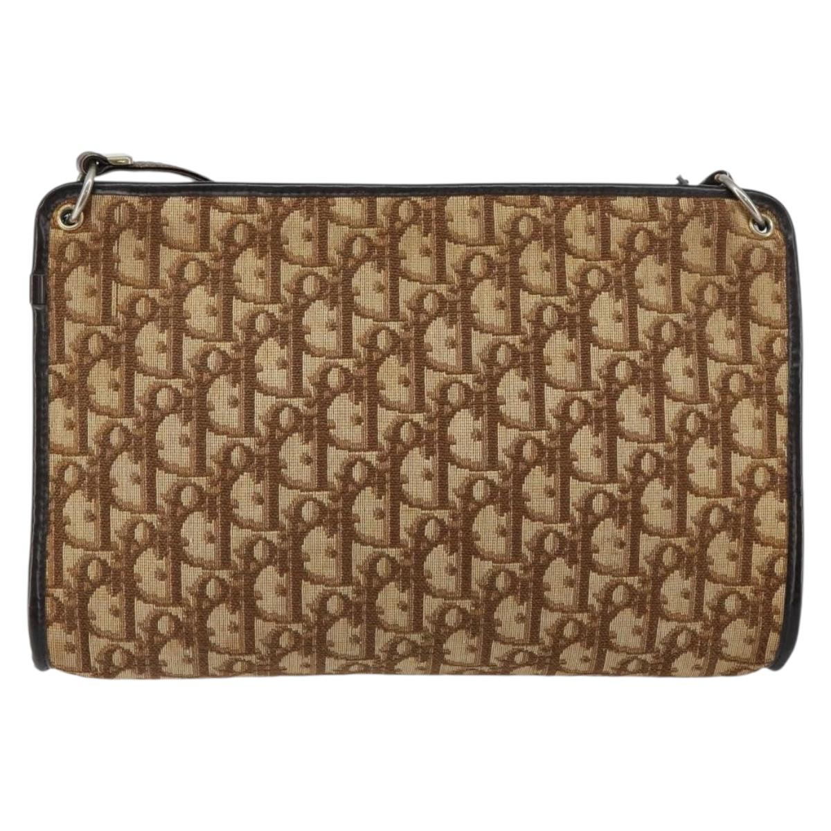 Christian Dior Trotter Canvas Shoulder Bag Brown Gold Auth BA6578