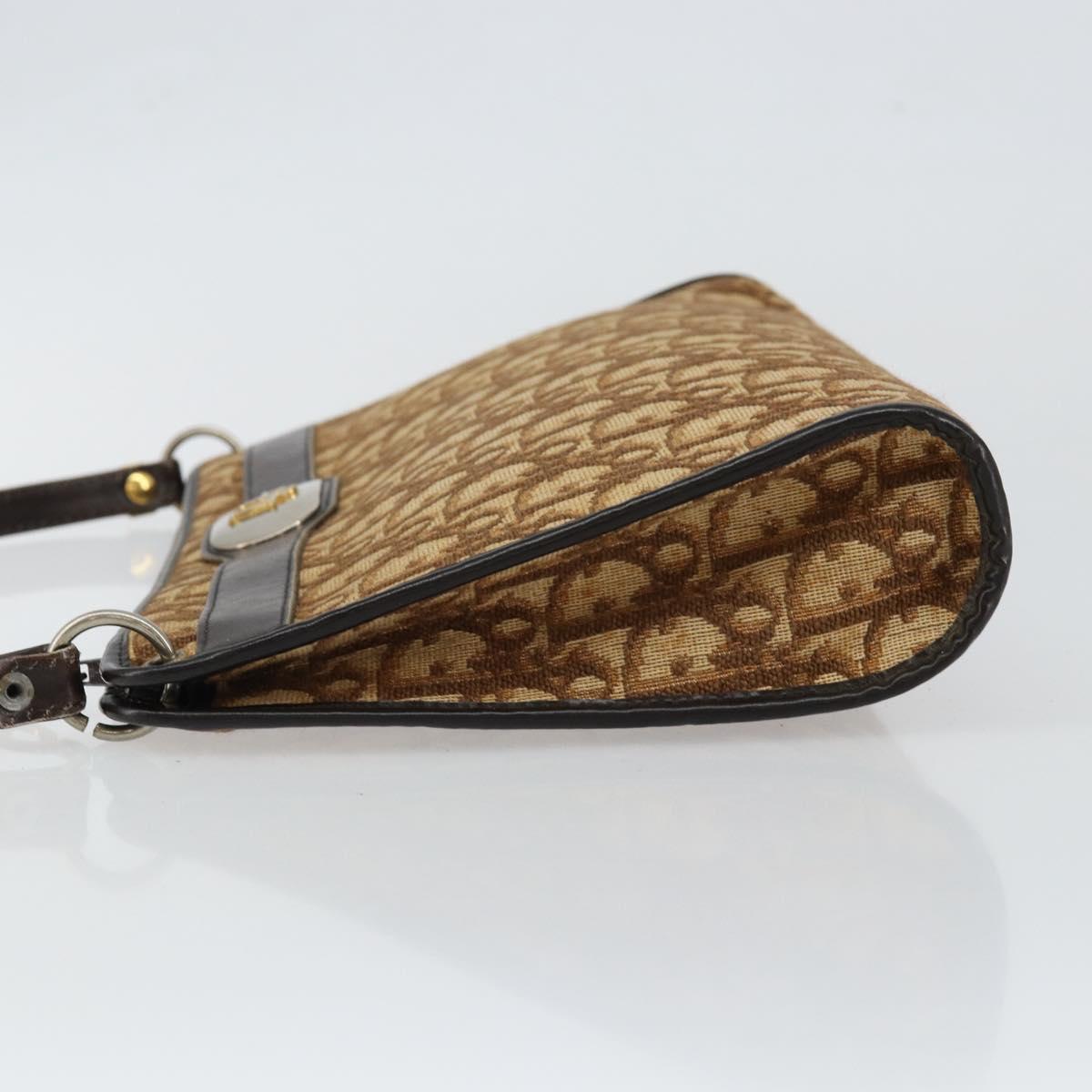 Christian Dior Trotter Canvas Shoulder Bag Brown Gold Auth BA6578