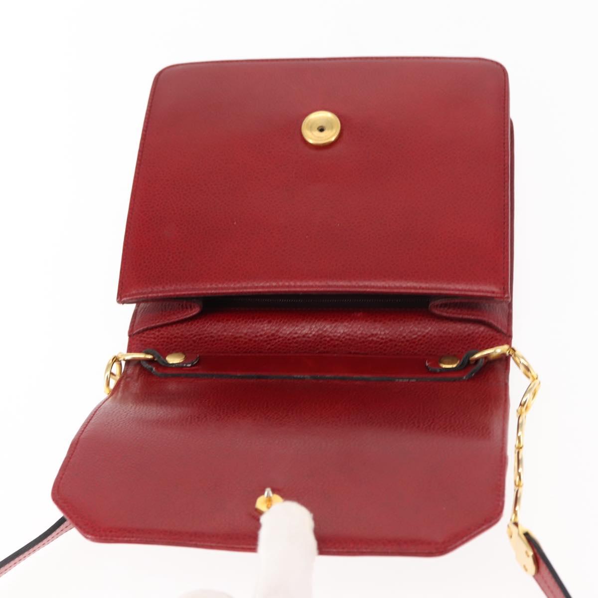 Christian Dior Shoulder Bag Leather Red Gold Auth BA6579