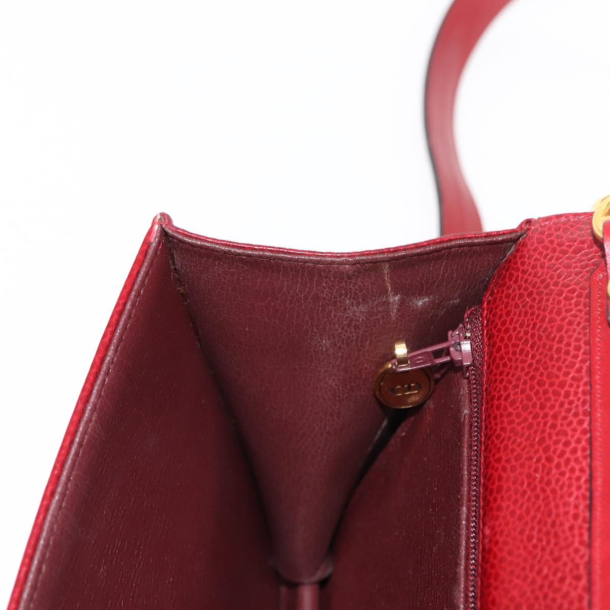 Christian Dior Shoulder Bag Leather Red Gold Auth BA6579