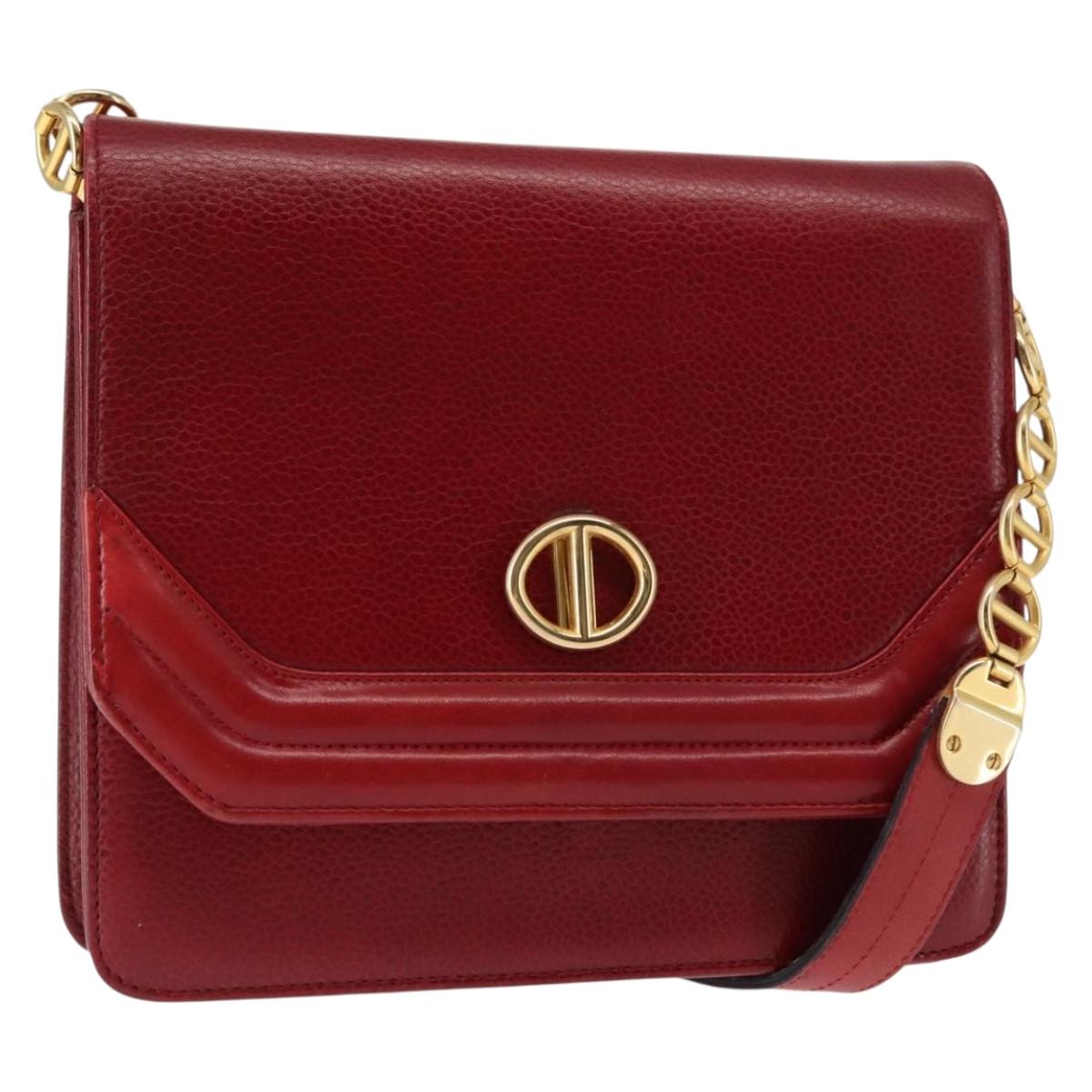 Christian Dior Shoulder Bag Leather Red Gold Auth BA6579