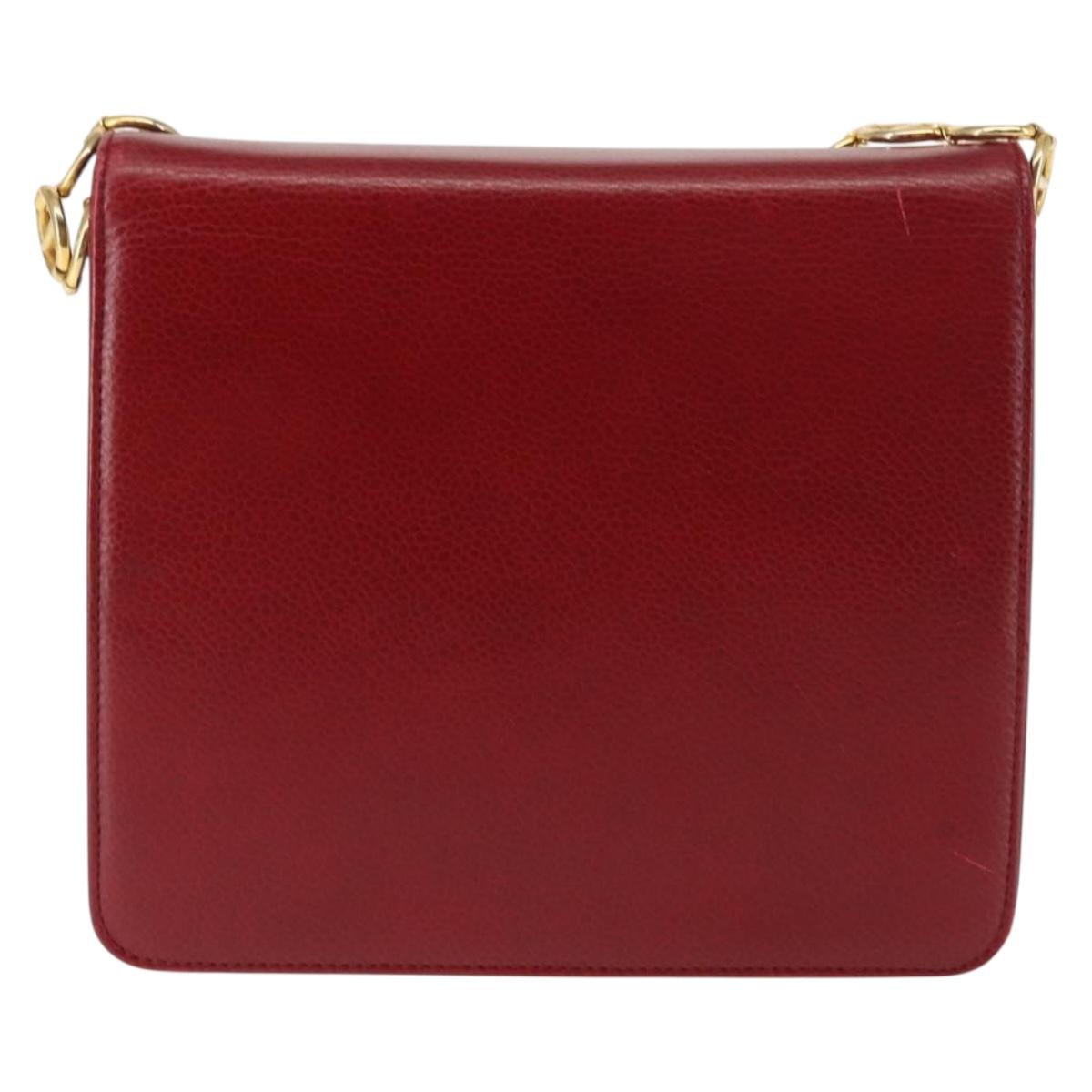 Christian Dior Shoulder Bag Leather Red Gold Auth BA6579