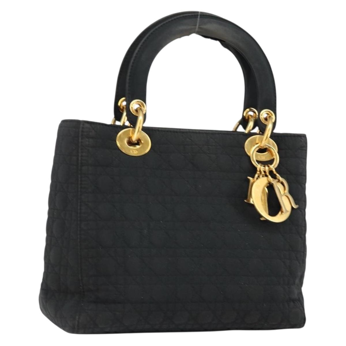Christian Dior Canage Hand Bag Nylon Black Gold Auth BA6580