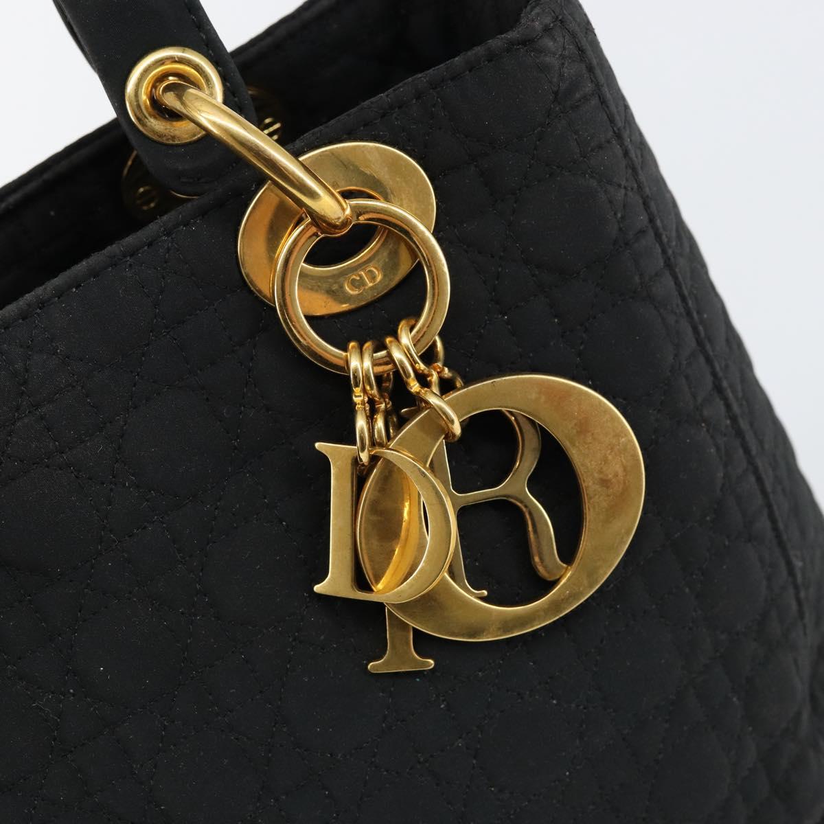 Christian Dior Canage Hand Bag Nylon Black Gold Auth BA6580