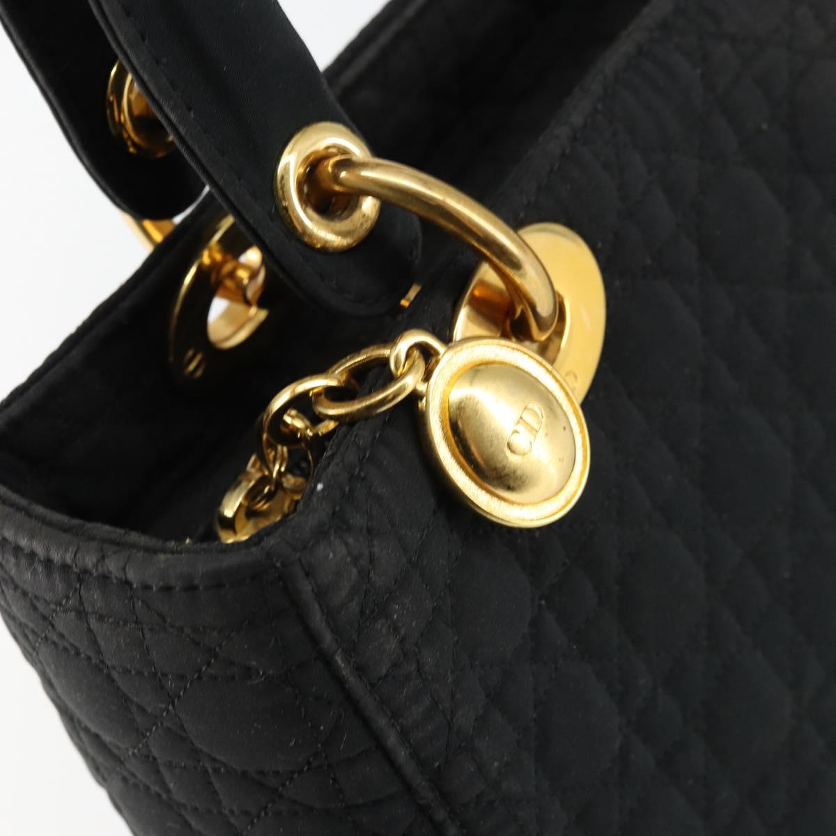 Christian Dior Canage Hand Bag Nylon Black Gold Auth BA6580