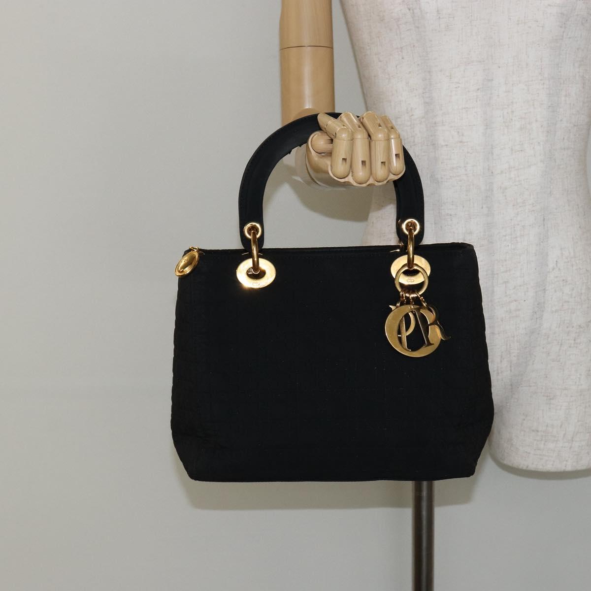 Christian Dior Canage Hand Bag Nylon Black Gold Auth BA6580