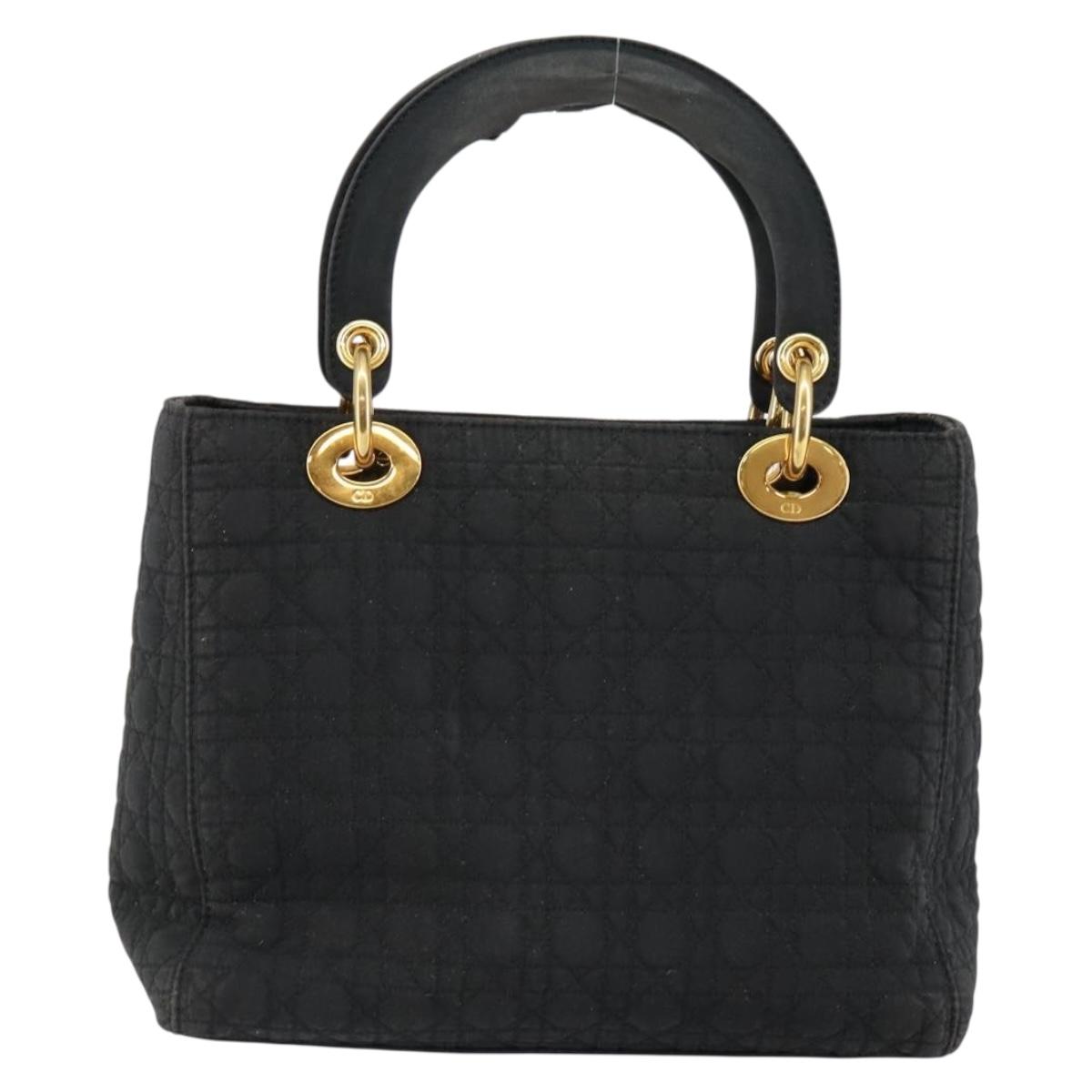 Christian Dior Canage Hand Bag Nylon Black Gold Auth BA6580