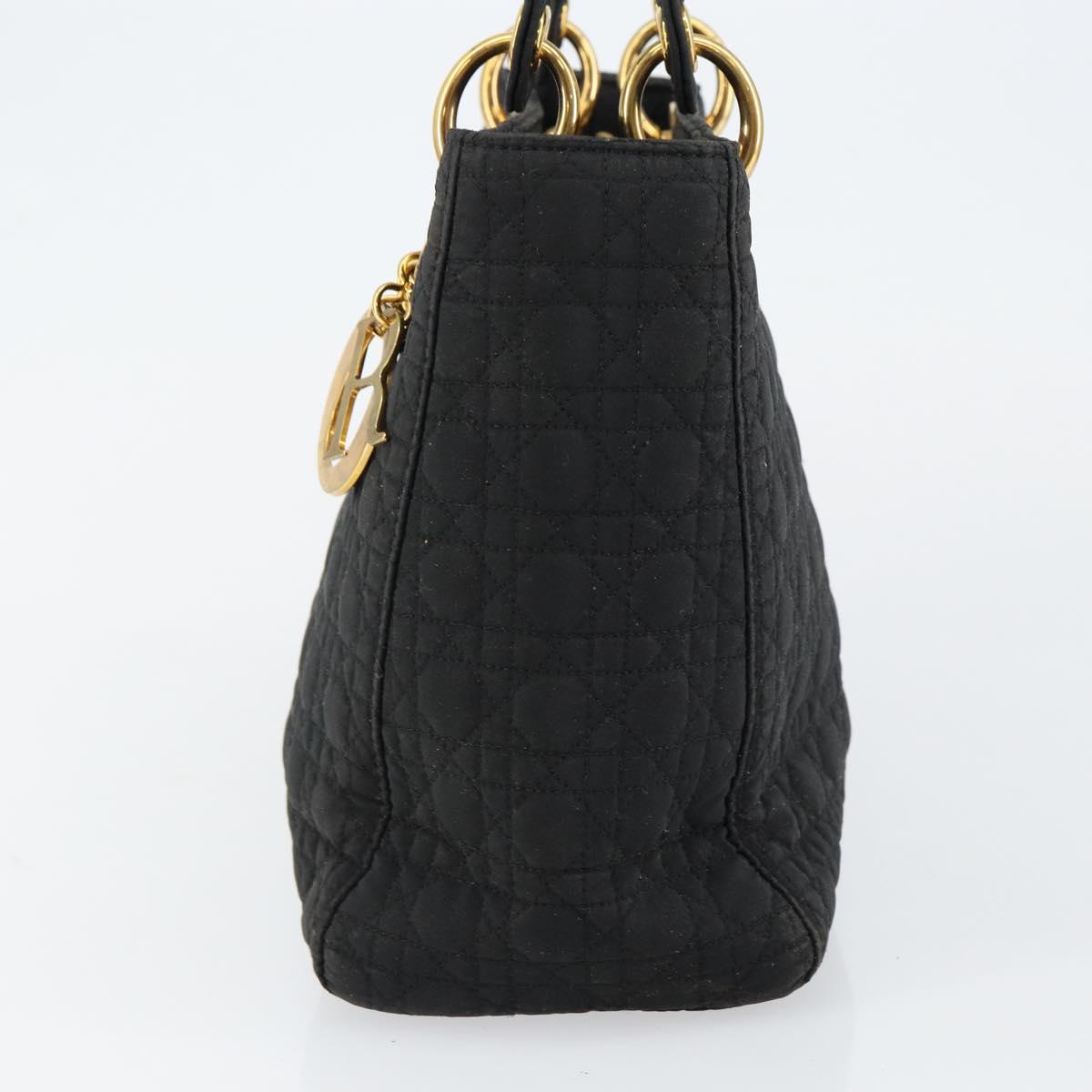 Christian Dior Canage Hand Bag Nylon Black Gold Auth BA6580