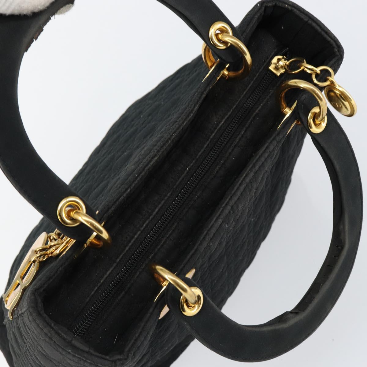 Christian Dior Canage Hand Bag Nylon Black Gold Auth BA6580