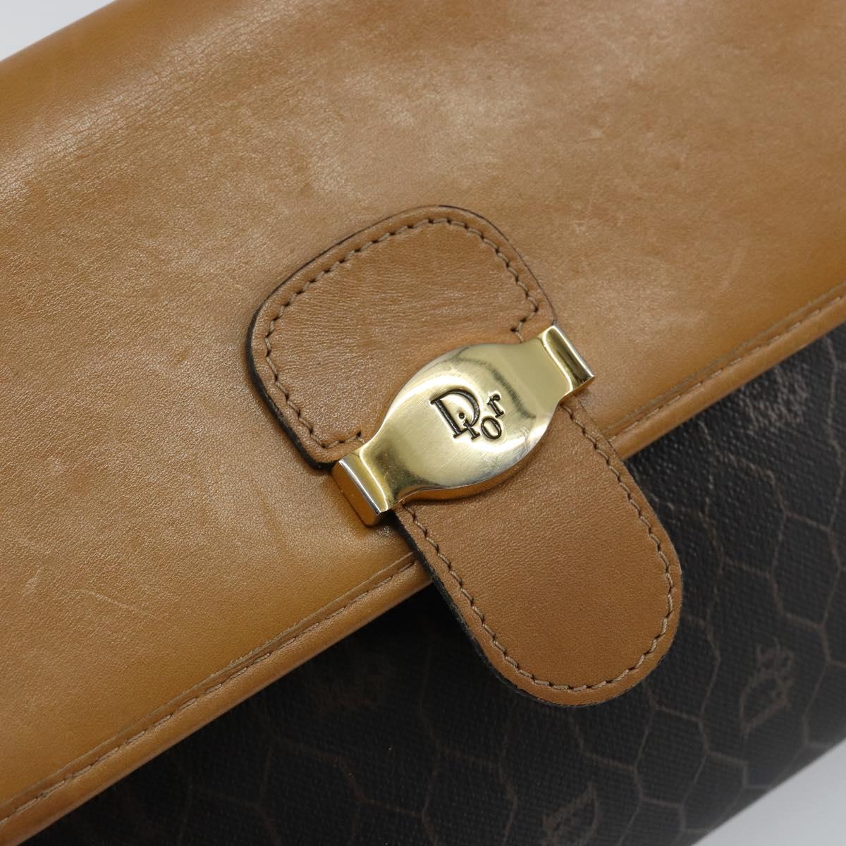 Christian Dior Honeycomb Canvas Shoulder Bag PVC Black Gold Auth BA6582