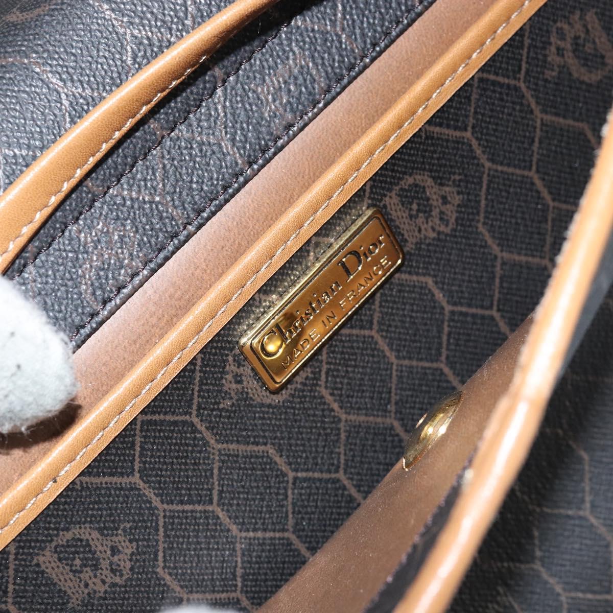 Christian Dior Honeycomb Canvas Shoulder Bag PVC Black Gold Auth BA6582