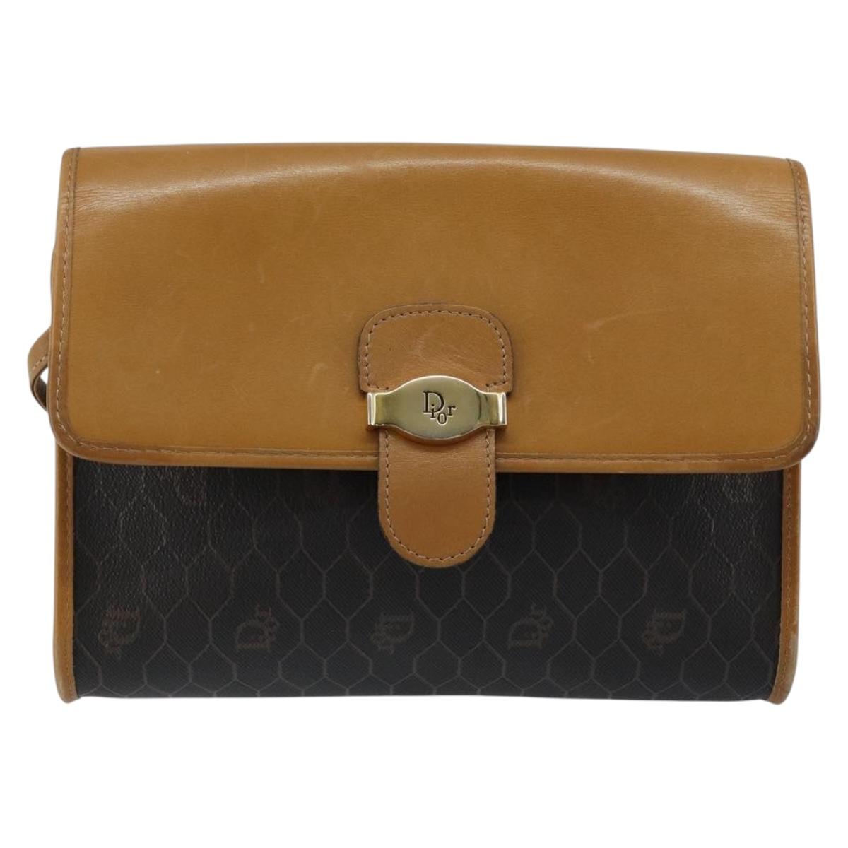 Christian Dior Honeycomb Canvas Shoulder Bag PVC Black Gold Auth BA6582
