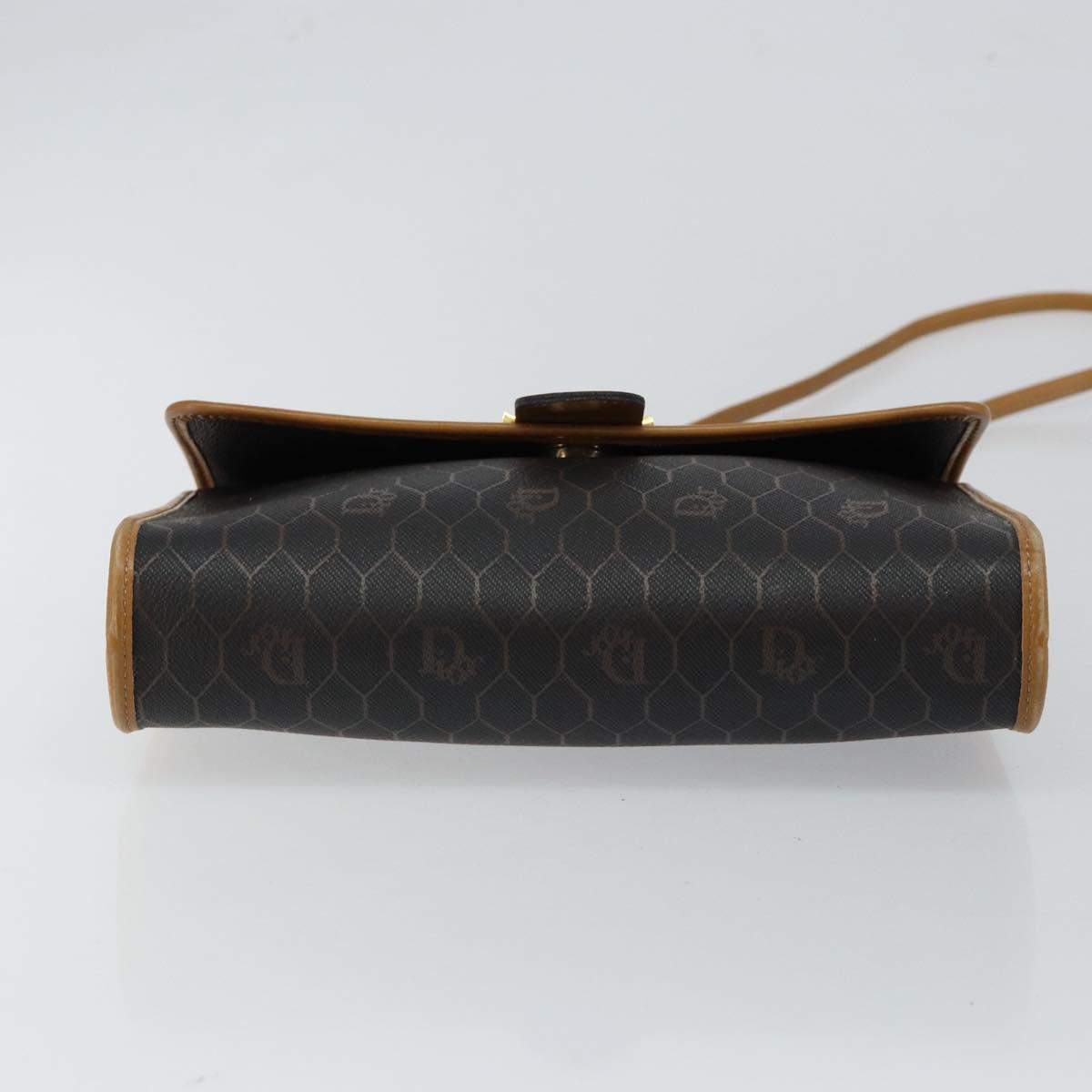 Christian Dior Honeycomb Canvas Shoulder Bag PVC Black Gold Auth BA6582