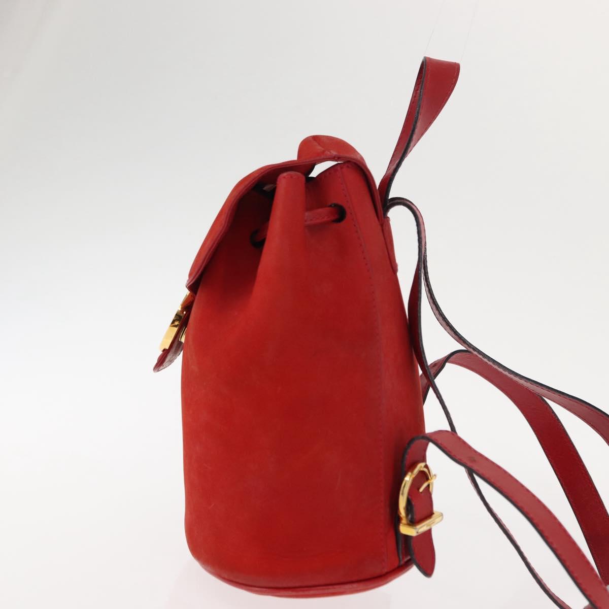 Salvatore Ferragamo Backpack Suede Red Gold Auth BA6583