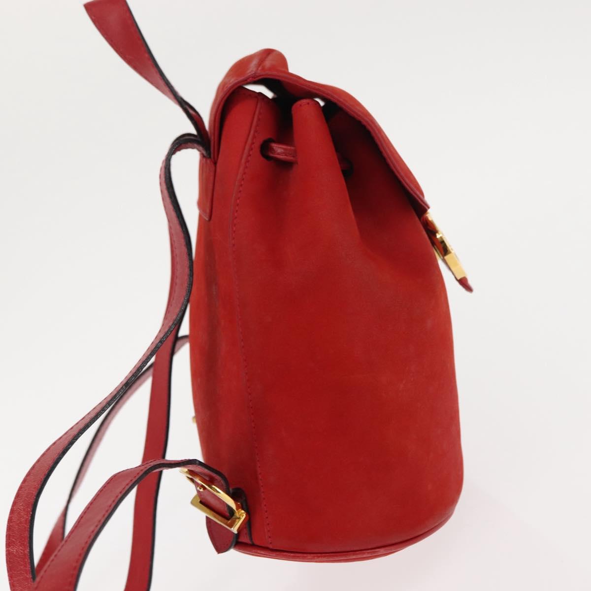 Salvatore Ferragamo Backpack Suede Red Gold Auth BA6583