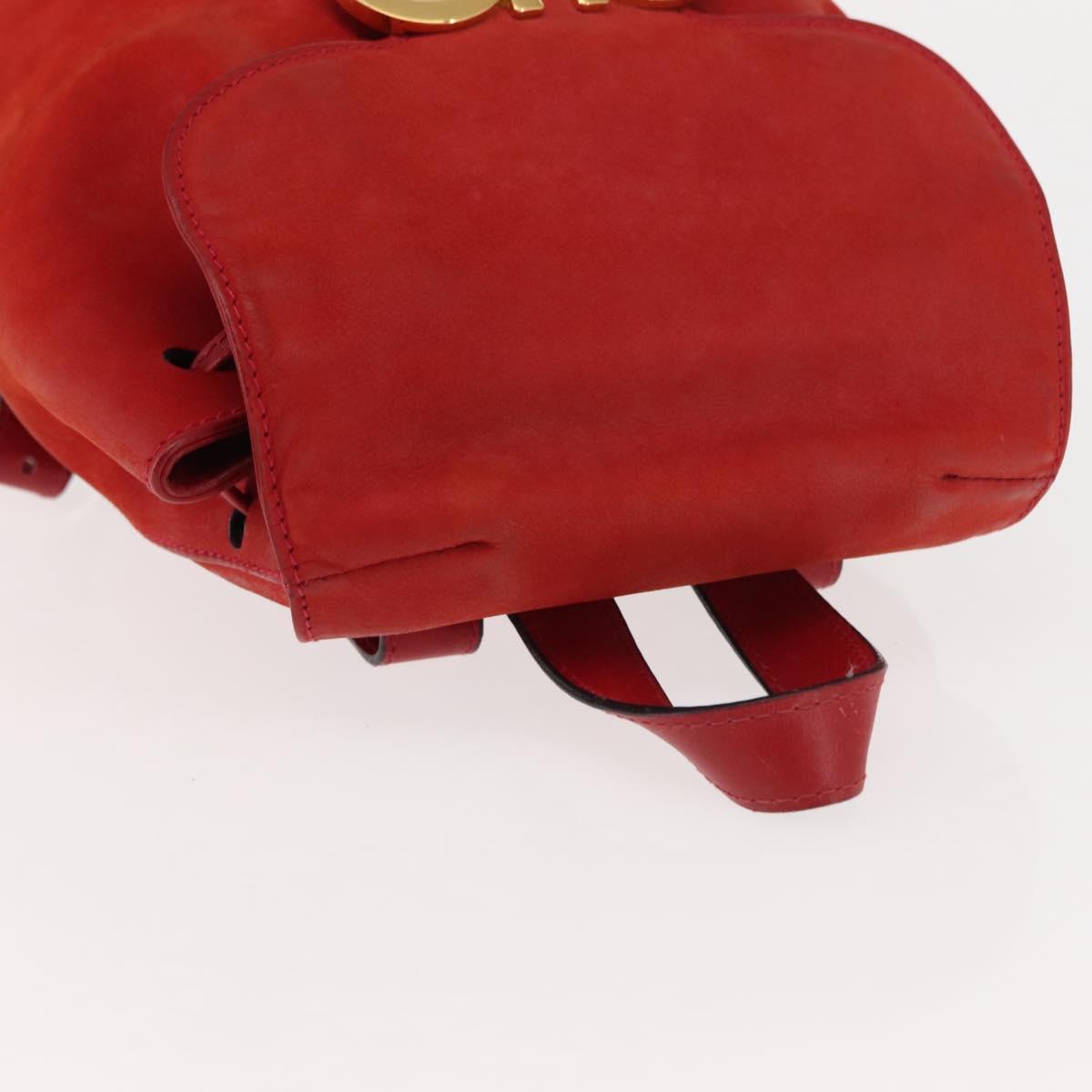 Salvatore Ferragamo Backpack Suede Red Gold Auth BA6583