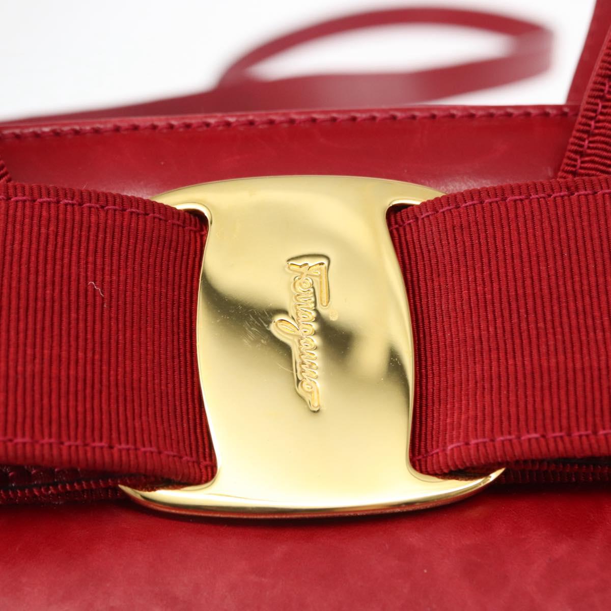 Salvatore Ferragamo Vala Hand Bag Leather 2way Red Gold Auth BA6584