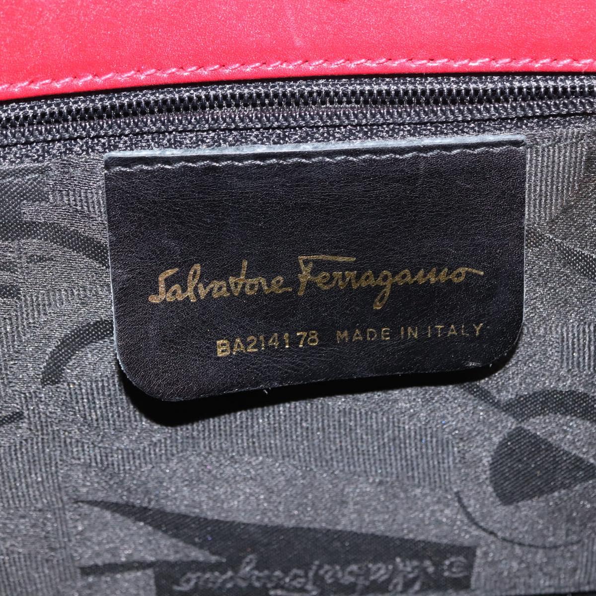 Salvatore Ferragamo Vala Hand Bag Leather 2way Red Gold Auth BA6584