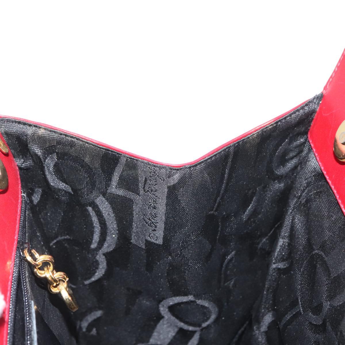 Salvatore Ferragamo Vala Hand Bag Leather 2way Red Gold Auth BA6584