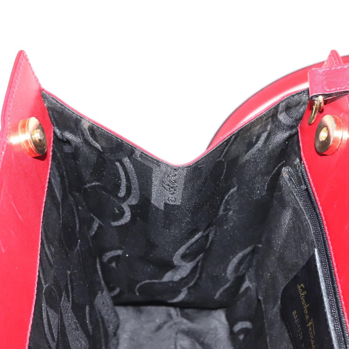 Salvatore Ferragamo Vala Hand Bag Leather 2way Red Gold Auth BA6584
