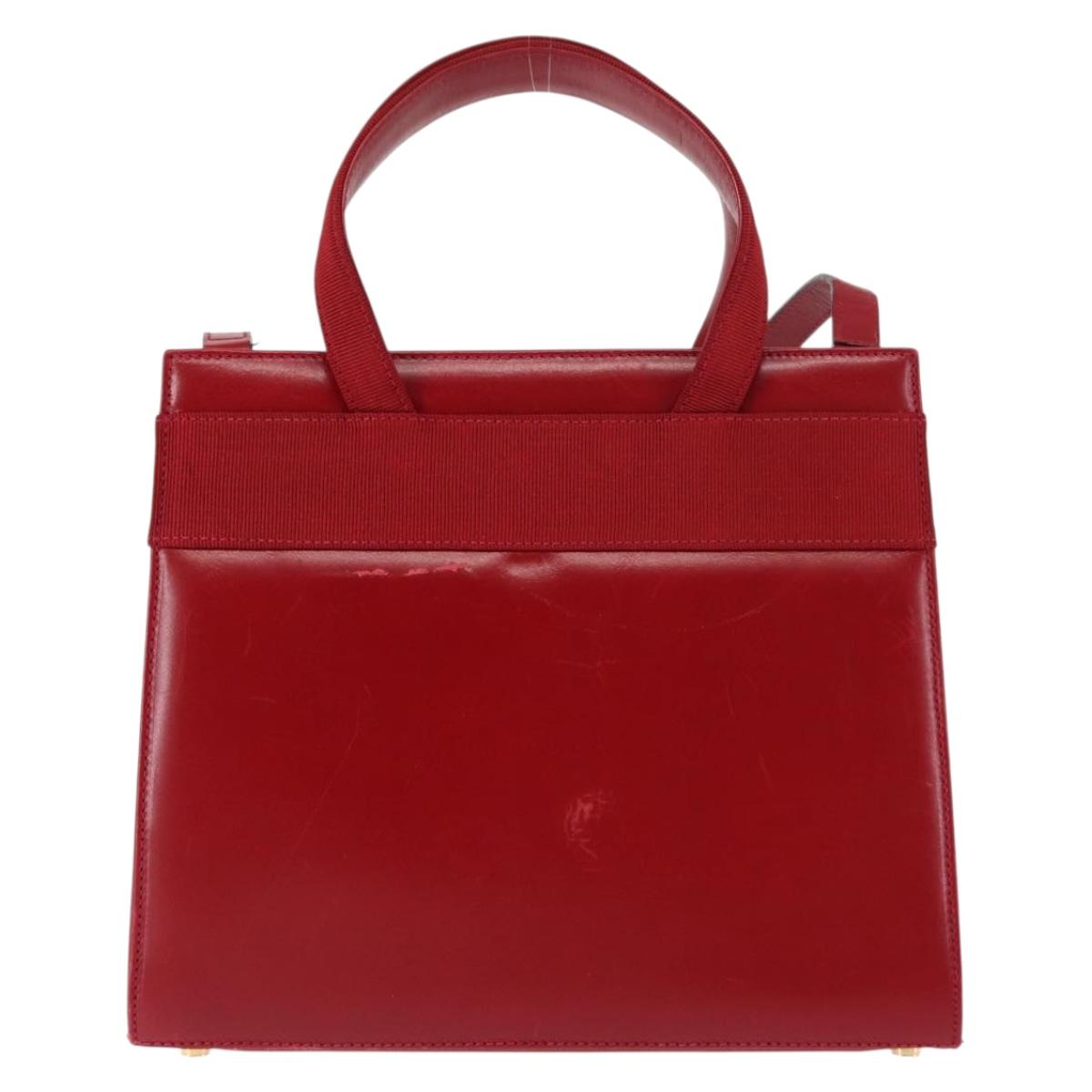 Salvatore Ferragamo Vala Hand Bag Leather 2way Red Gold Auth BA6584