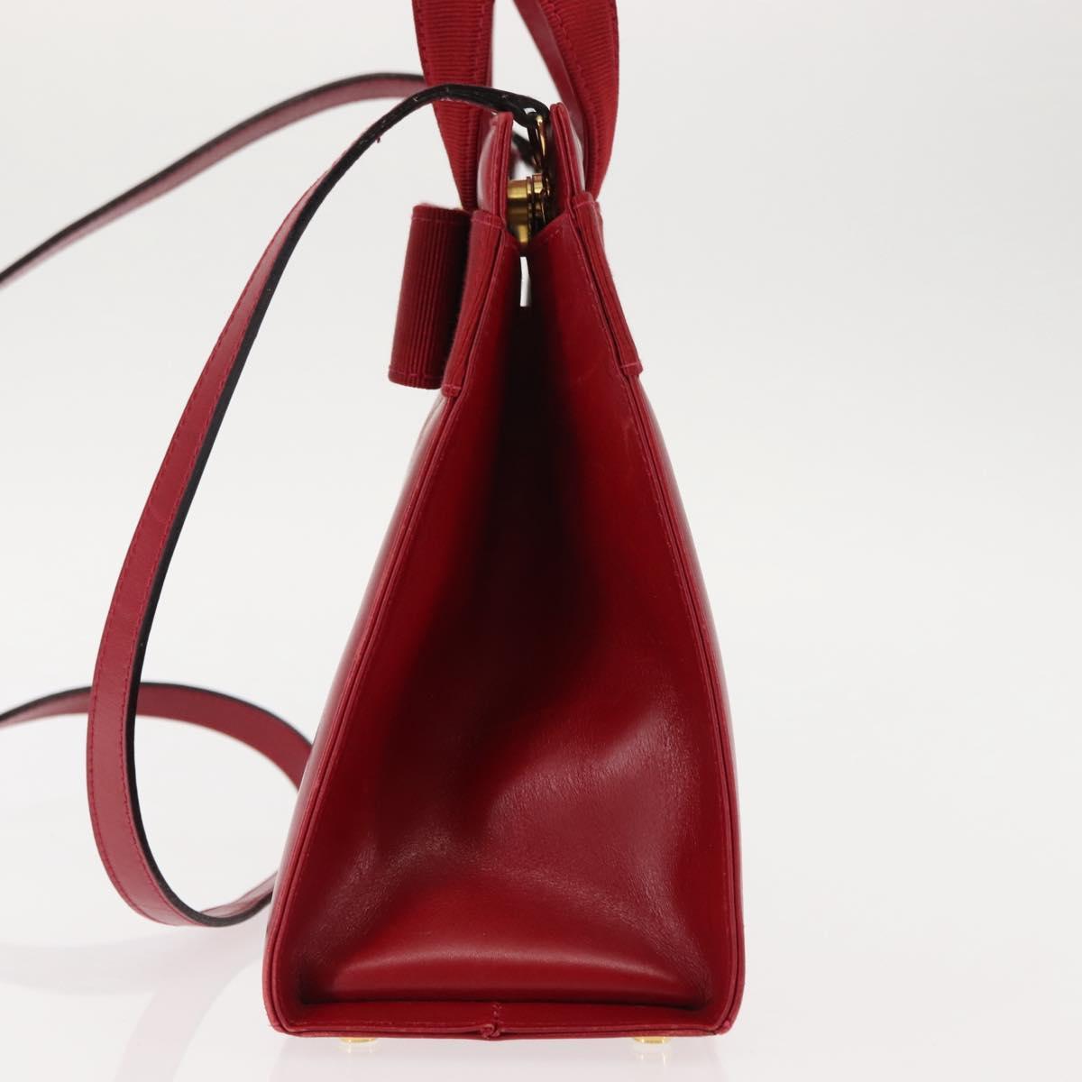 Salvatore Ferragamo Vala Hand Bag Leather 2way Red Gold Auth BA6584