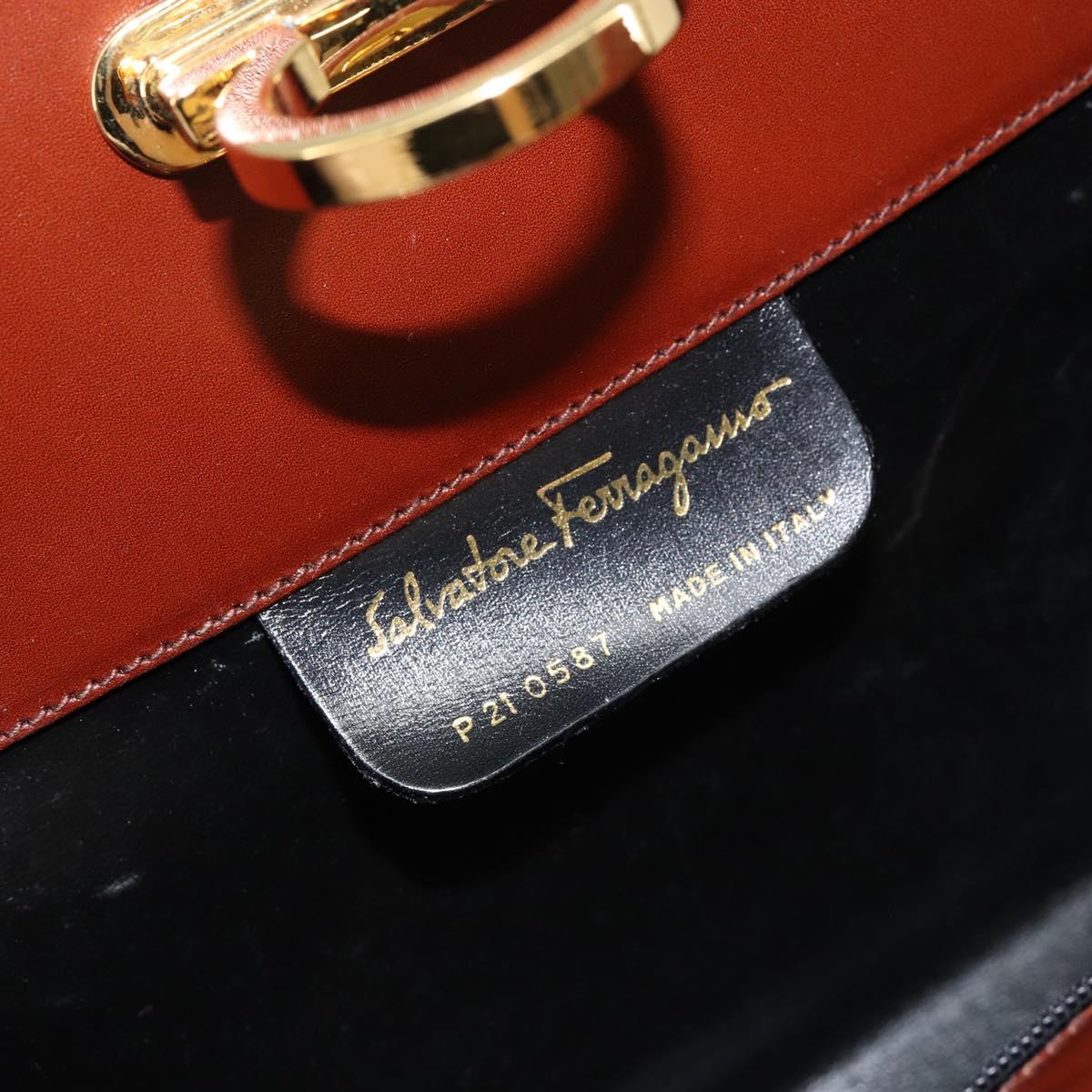 Salvatore Ferragamo Gancini Chain Shoulder Bag Leather Brown Gold Auth BA6585