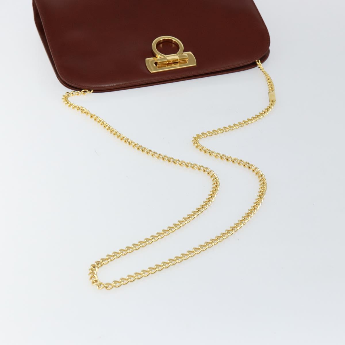 Salvatore Ferragamo Gancini Chain Shoulder Bag Leather Brown Gold Auth BA6585