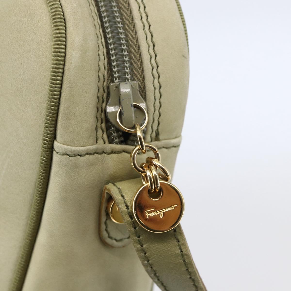 Salvatore Ferragamo Shoulder Bag Suede Green Gold Auth BA6587