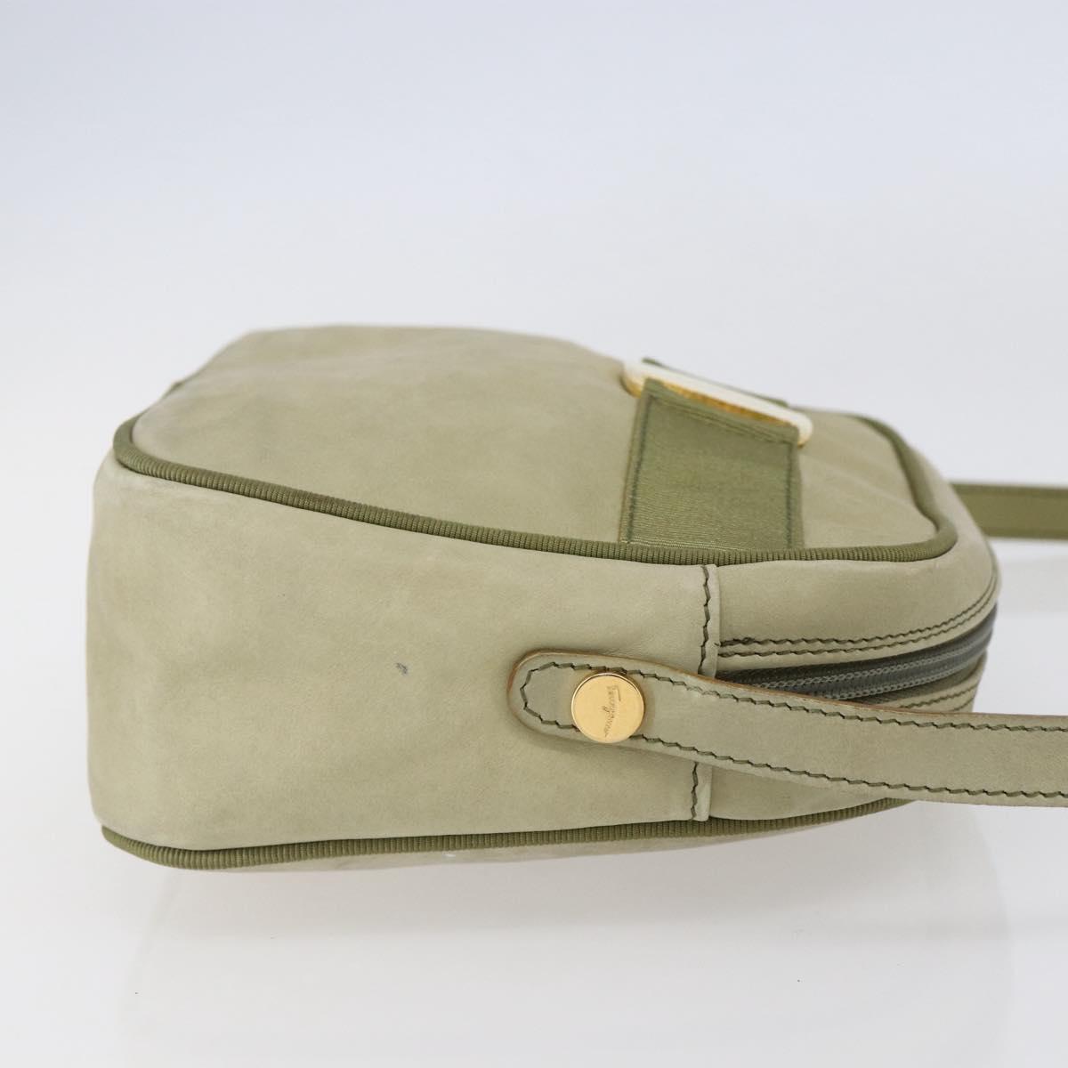 Salvatore Ferragamo Shoulder Bag Suede Green Gold Auth BA6587