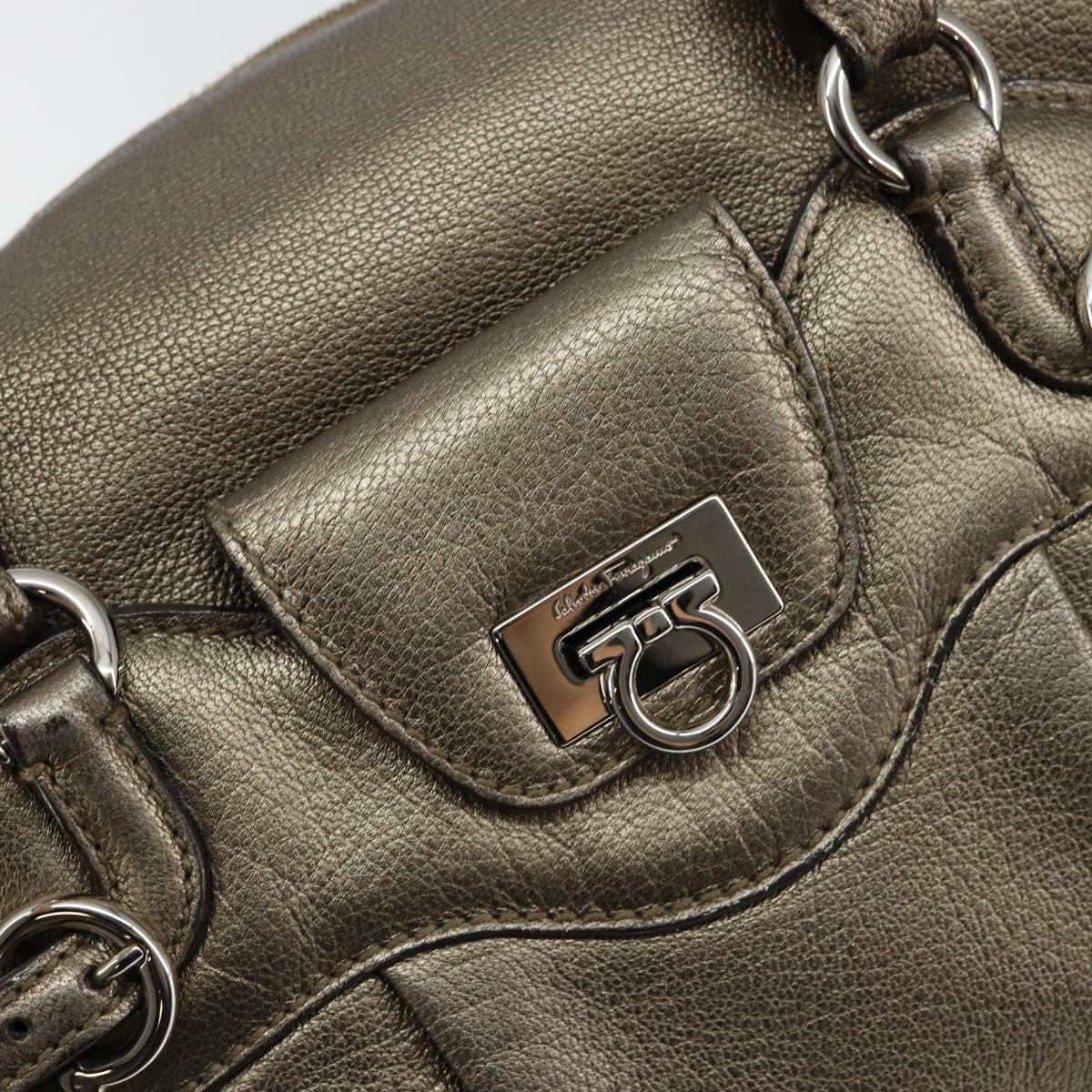 Salvatore Ferragamo Gancini Tote Bag Leather Gold Silver Auth BA6588