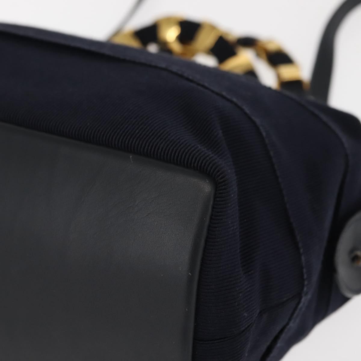 Salvatore Ferragamo Vala Hand Bag Canvas 2way Navy Gold Auth BA6589