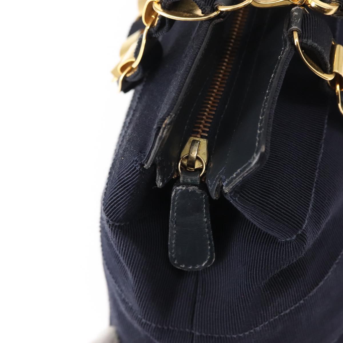 Salvatore Ferragamo Vala Hand Bag Canvas 2way Navy Gold Auth BA6589