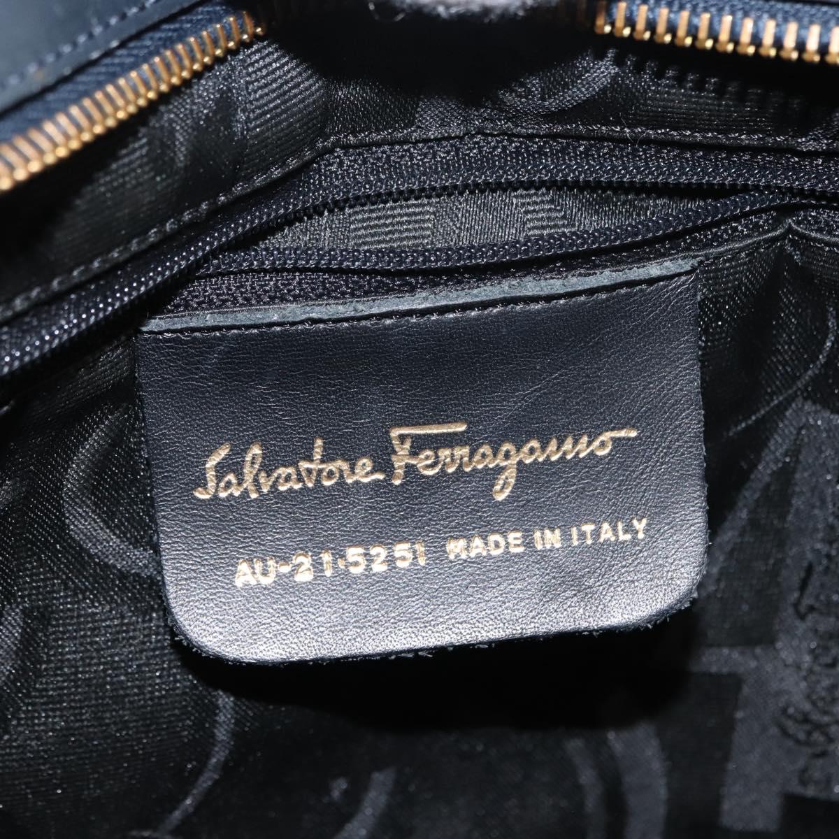 Salvatore Ferragamo Vala Hand Bag Canvas 2way Navy Gold Auth BA6589