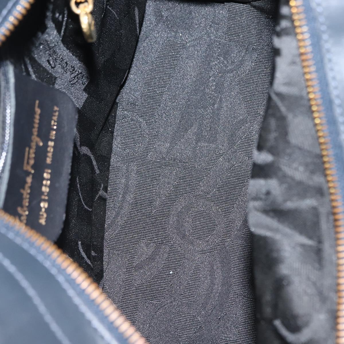 Salvatore Ferragamo Vala Hand Bag Canvas 2way Navy Gold Auth BA6589